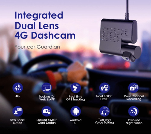4G Dual View Mini Dash Cam 1080P with Wifi GPS & ADAS