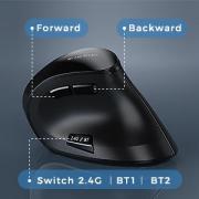Ergonomic Mouse Wireless Vertical Mouse - Rechargeable Optical Mice for Multi-Purpose (Bluetooth 5.0 + Bluetooth 3.0 + USB Connection) Compatible Apple Mac and Windows Computers - Black