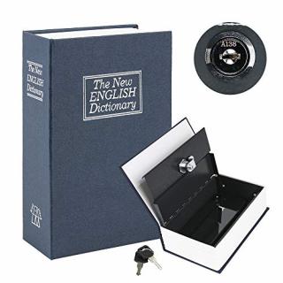 New English Dictionary Book Safe with Metal Lock Box