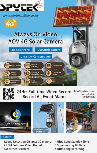 24/7 Hours Continuous Recording 8W Solar 4G Camera - 3MP (AOV)