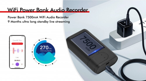 Long Standby WiFi Audio Recorder - Powerbank Black